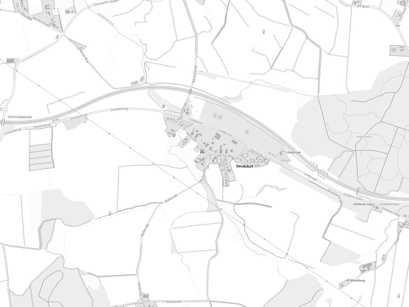 Kartenausschnitt Strukdorf mit Gewässern