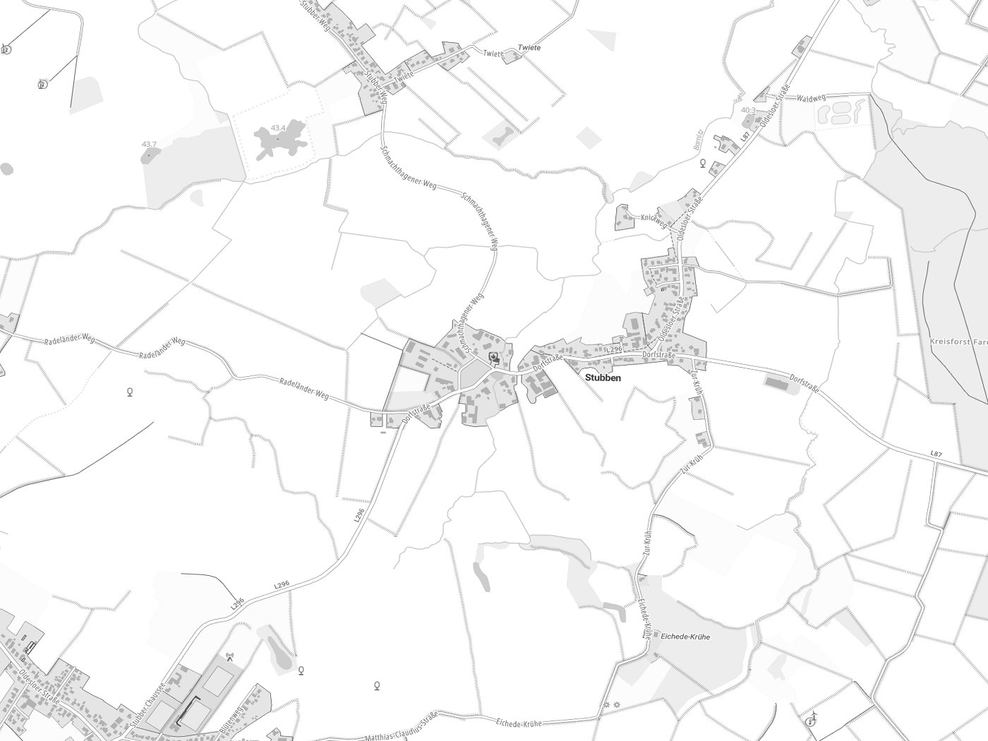 Kartenausschnitt Stubben mit Gewässern