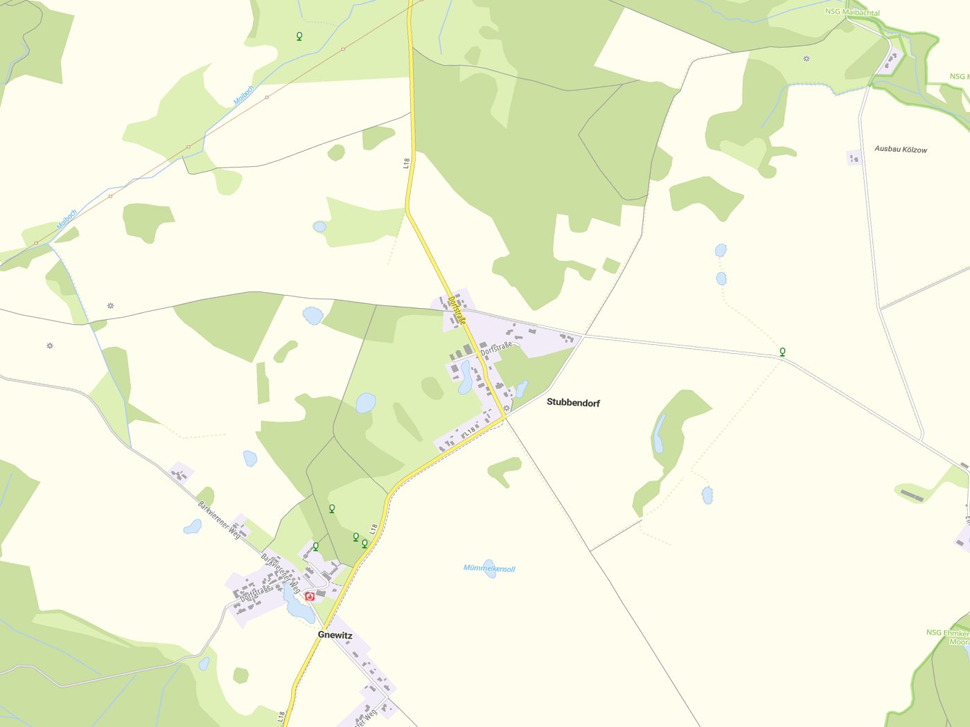 Kartenausschnitt Stubbendorf mit Gewässern