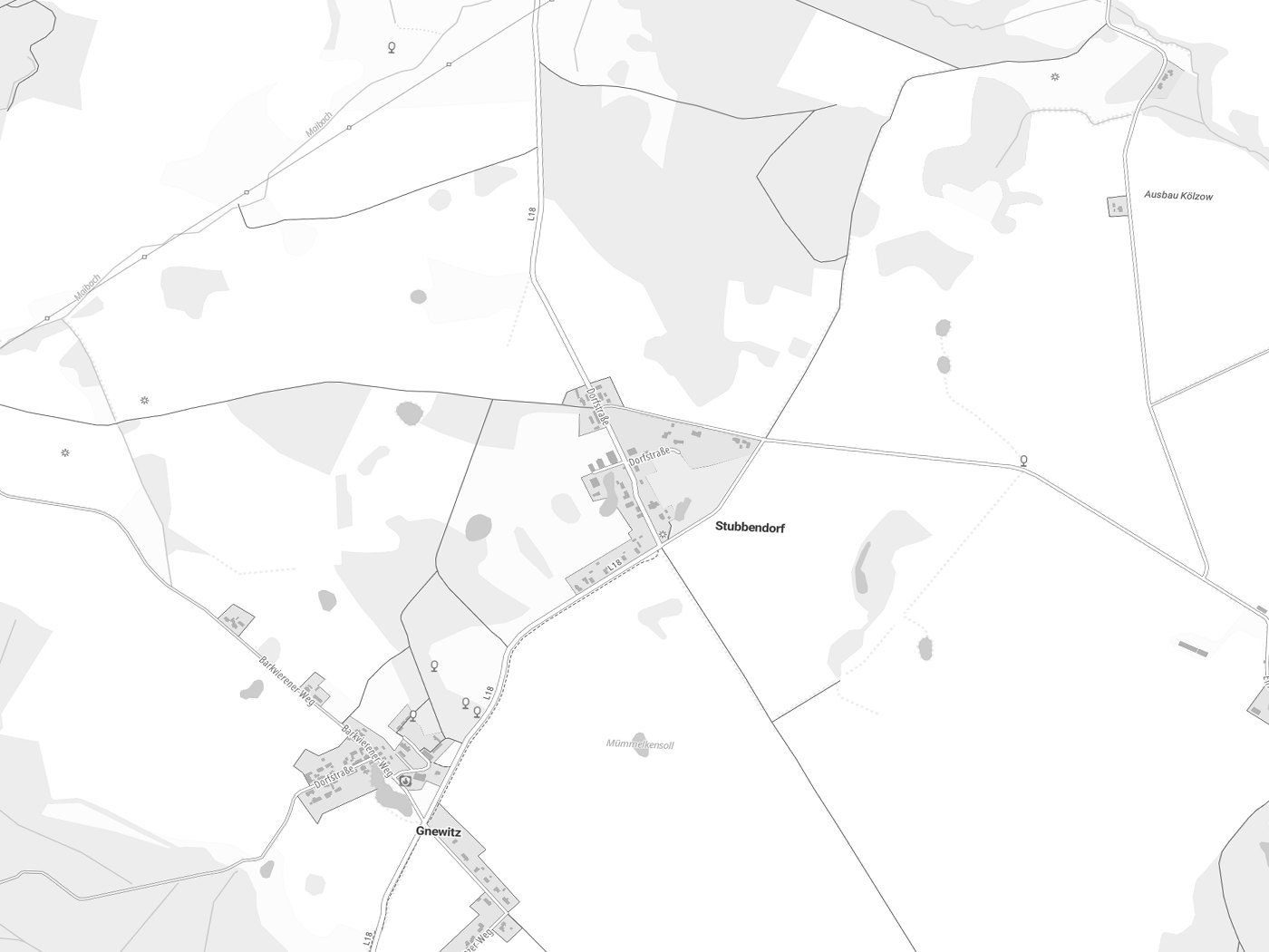 Kartenausschnitt Stubbendorf mit Gewässern