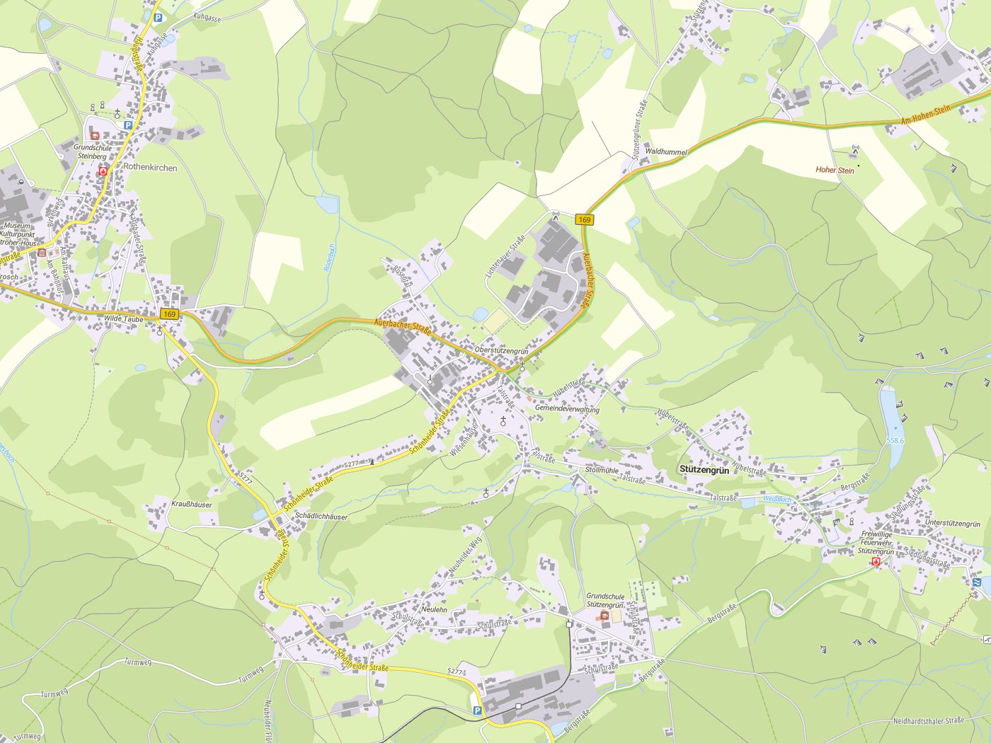 Kartenausschnitt Stützengrün mit Gewässern