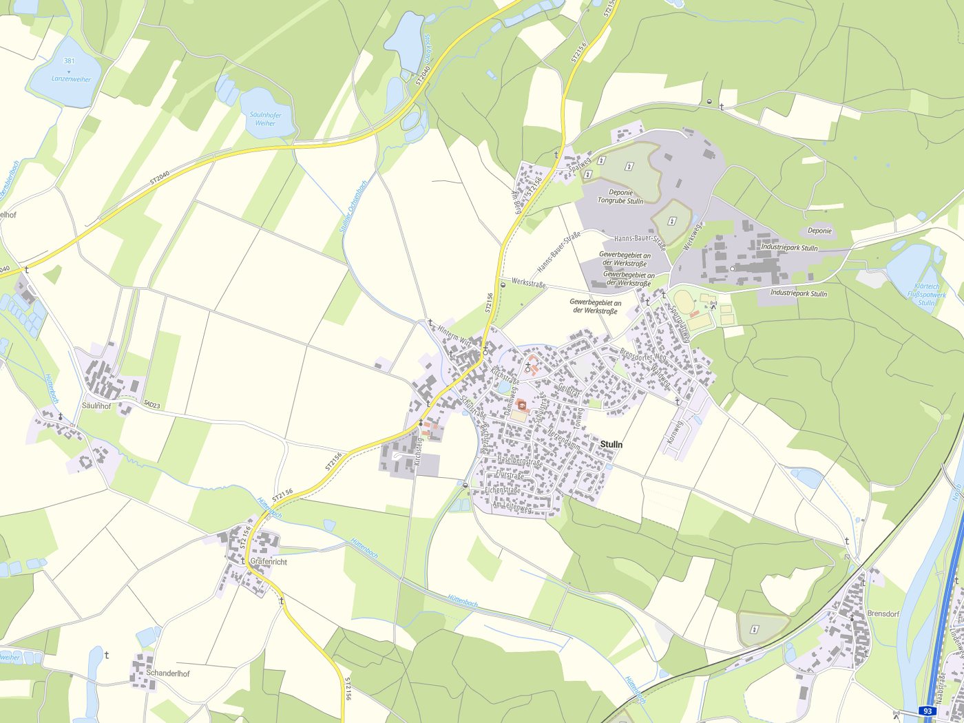Kartenausschnitt Stulln mit Gewässern