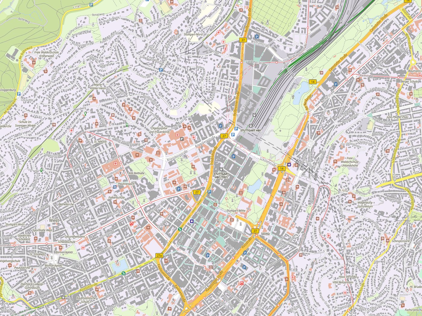 Kartenausschnitt Stuttgart mit Gewässern