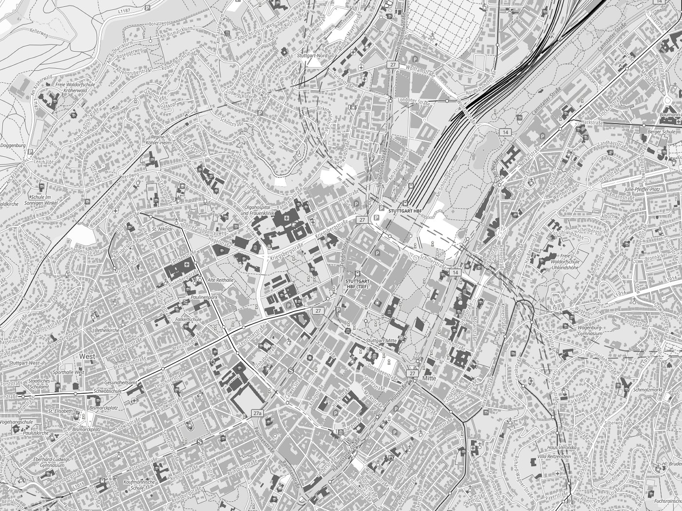 Kartenausschnitt Stuttgart mit Gewässern