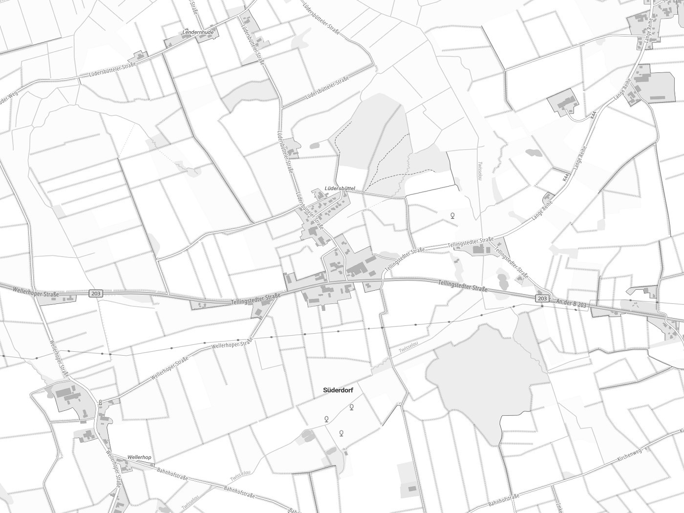 Kartenausschnitt Süderdorf mit Gewässern