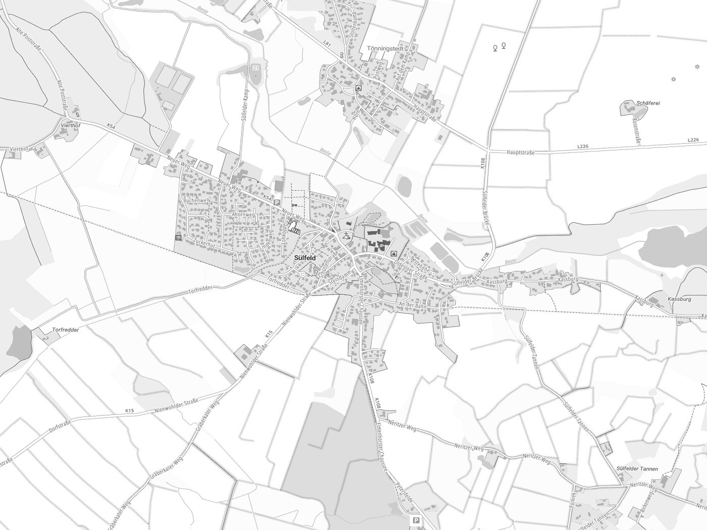 Kartenausschnitt Sülfeld mit Gewässern