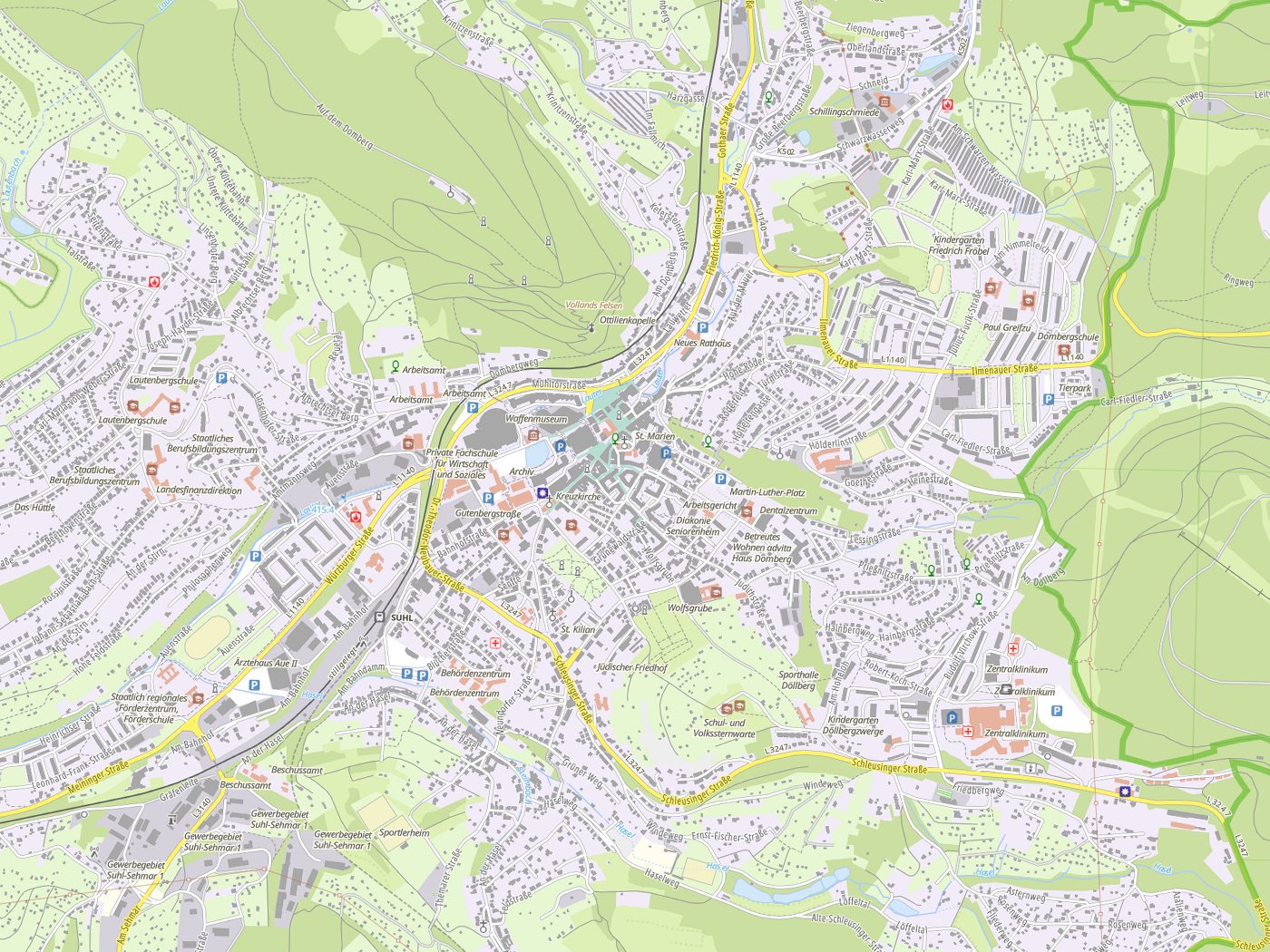 Kartenausschnitt Suhl mit Gewässern