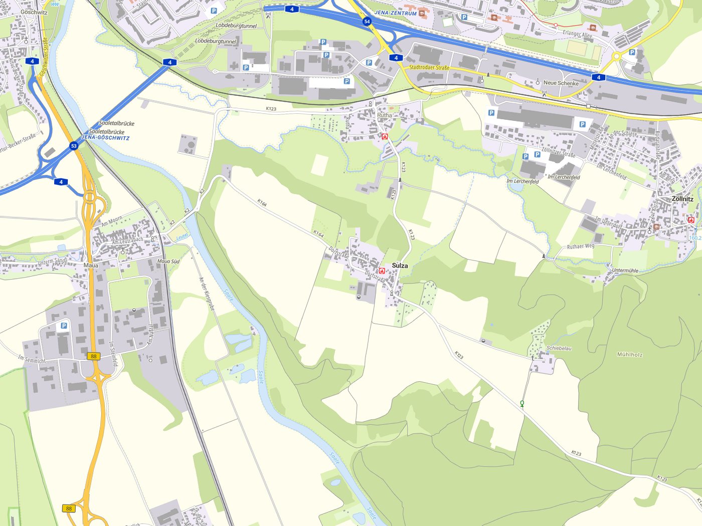 Kartenausschnitt Sulza mit Gewässern