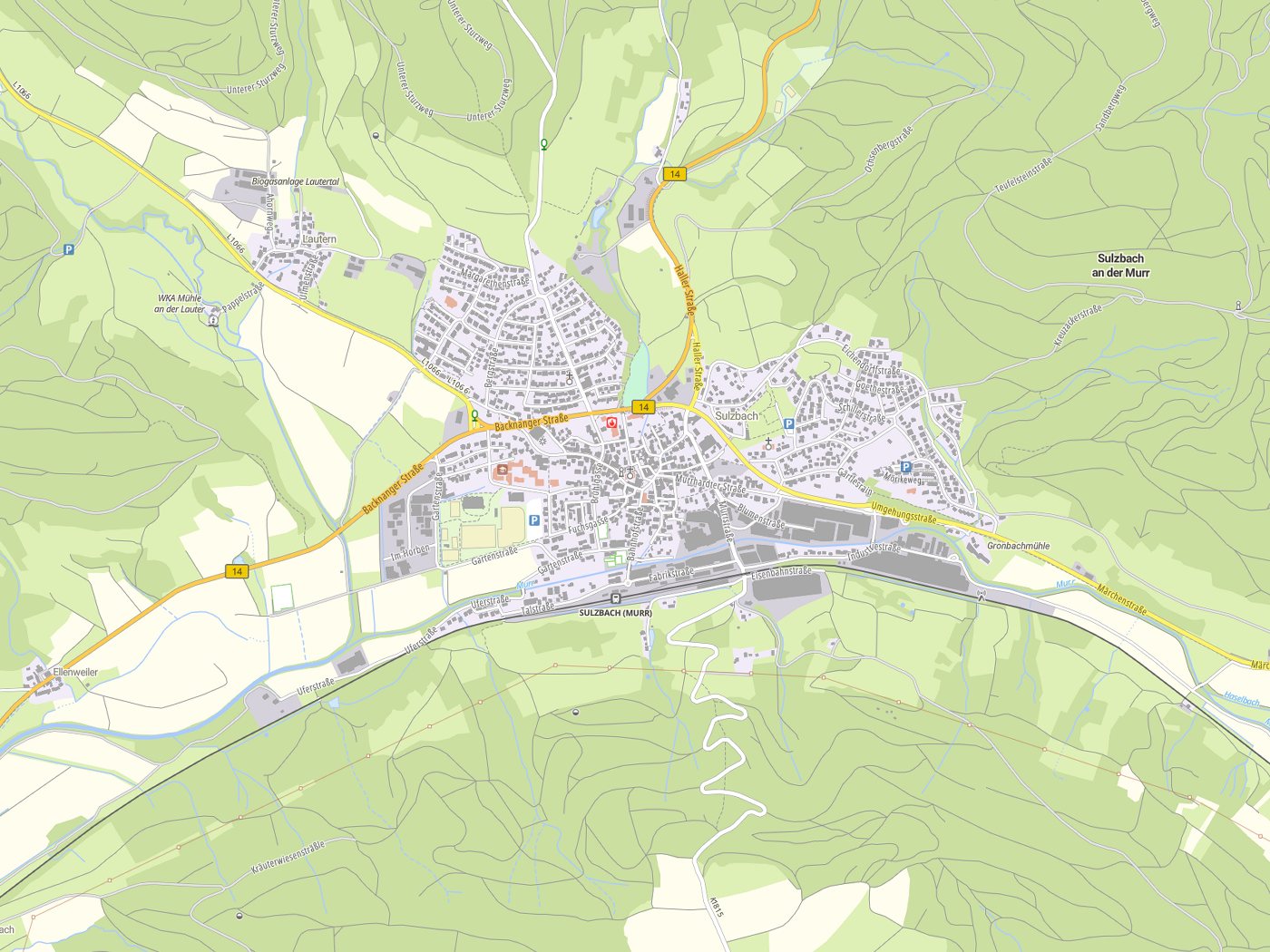 Kartenausschnitt Sulzbach an der Murr mit Gewässern