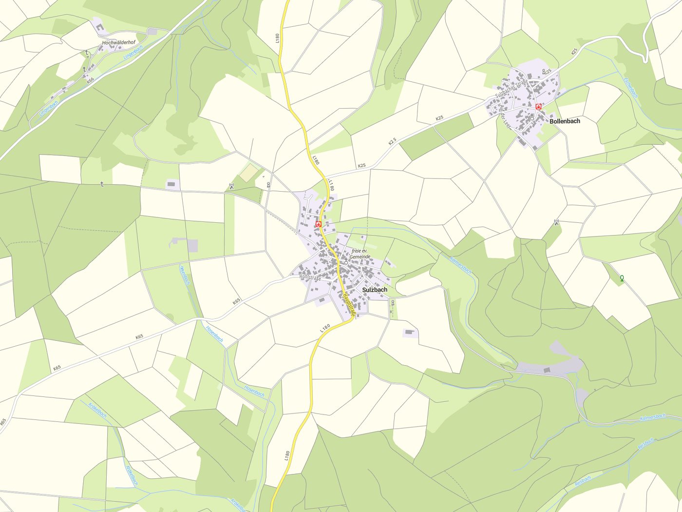 Kartenausschnitt Sulzbach mit Gewässern