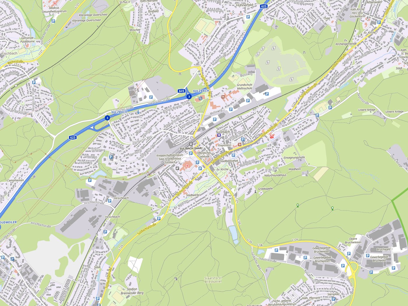 Kartenausschnitt Sulzbach mit Gewässern