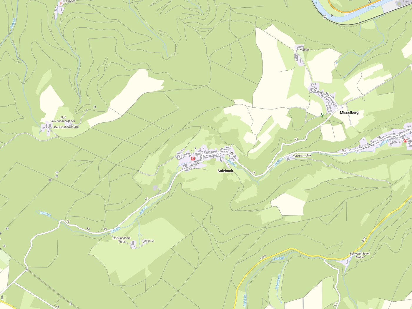 Kartenausschnitt Sulzbach mit Gewässern
