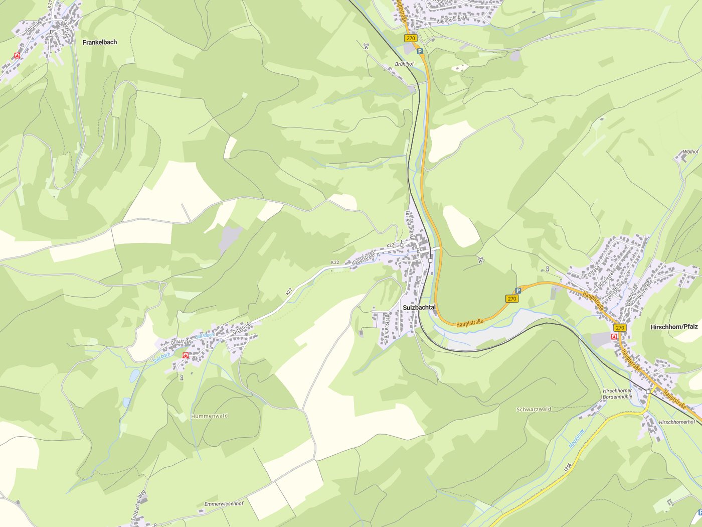 Kartenausschnitt Sulzbachtal mit Gewässern