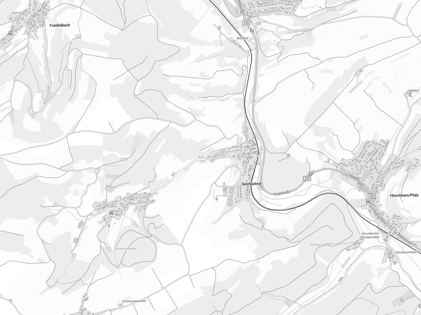 Kartenausschnitt Sulzbachtal mit Gewässern