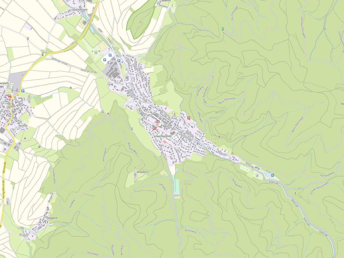 Kartenausschnitt Sulzburg mit Gewässern