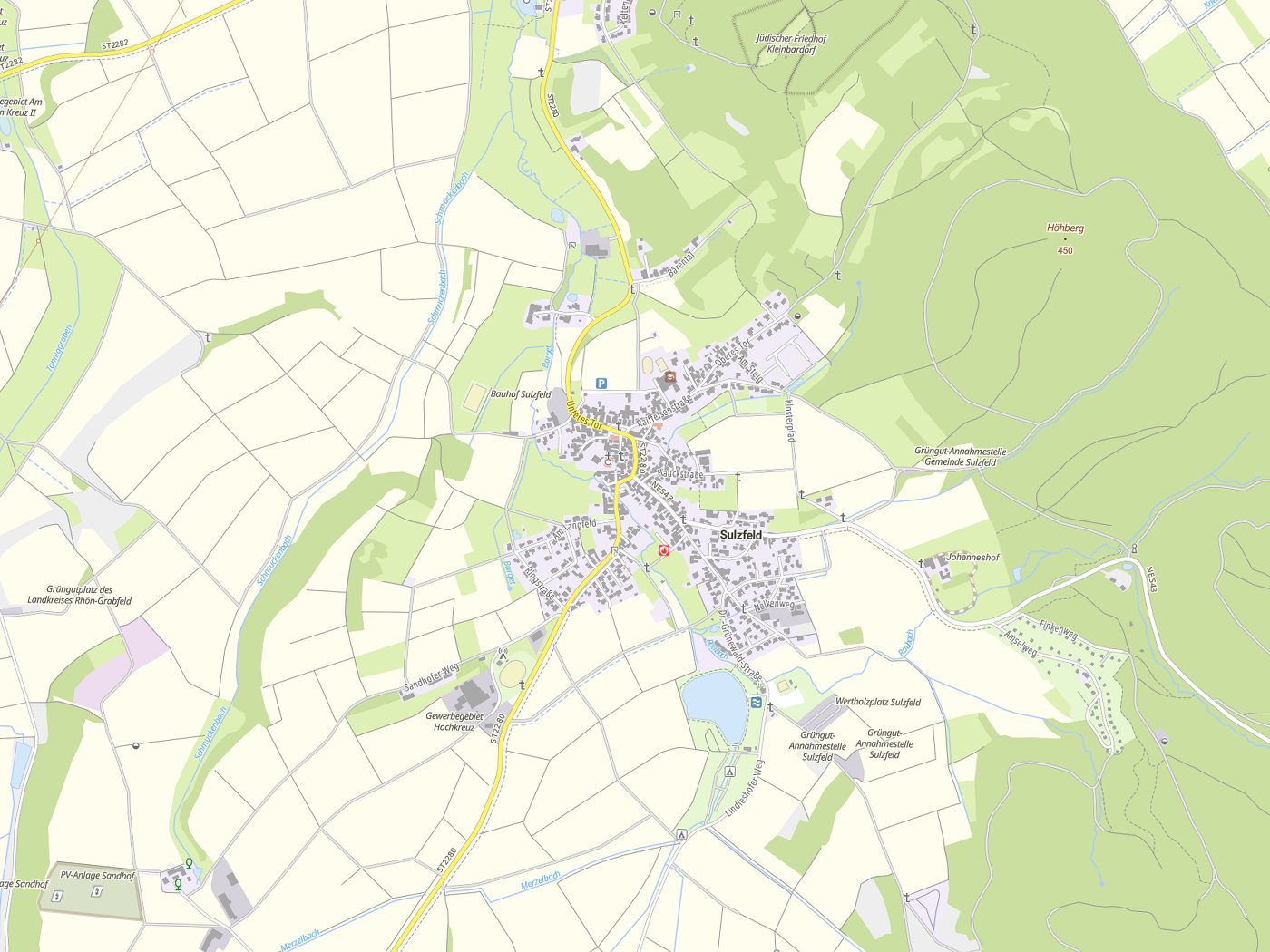 Kartenausschnitt Sulzfeld mit Gewässern