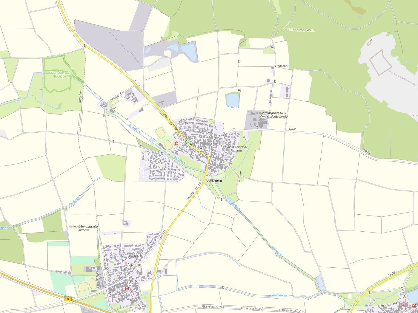 Kartenausschnitt Sulzheim mit Gewässern