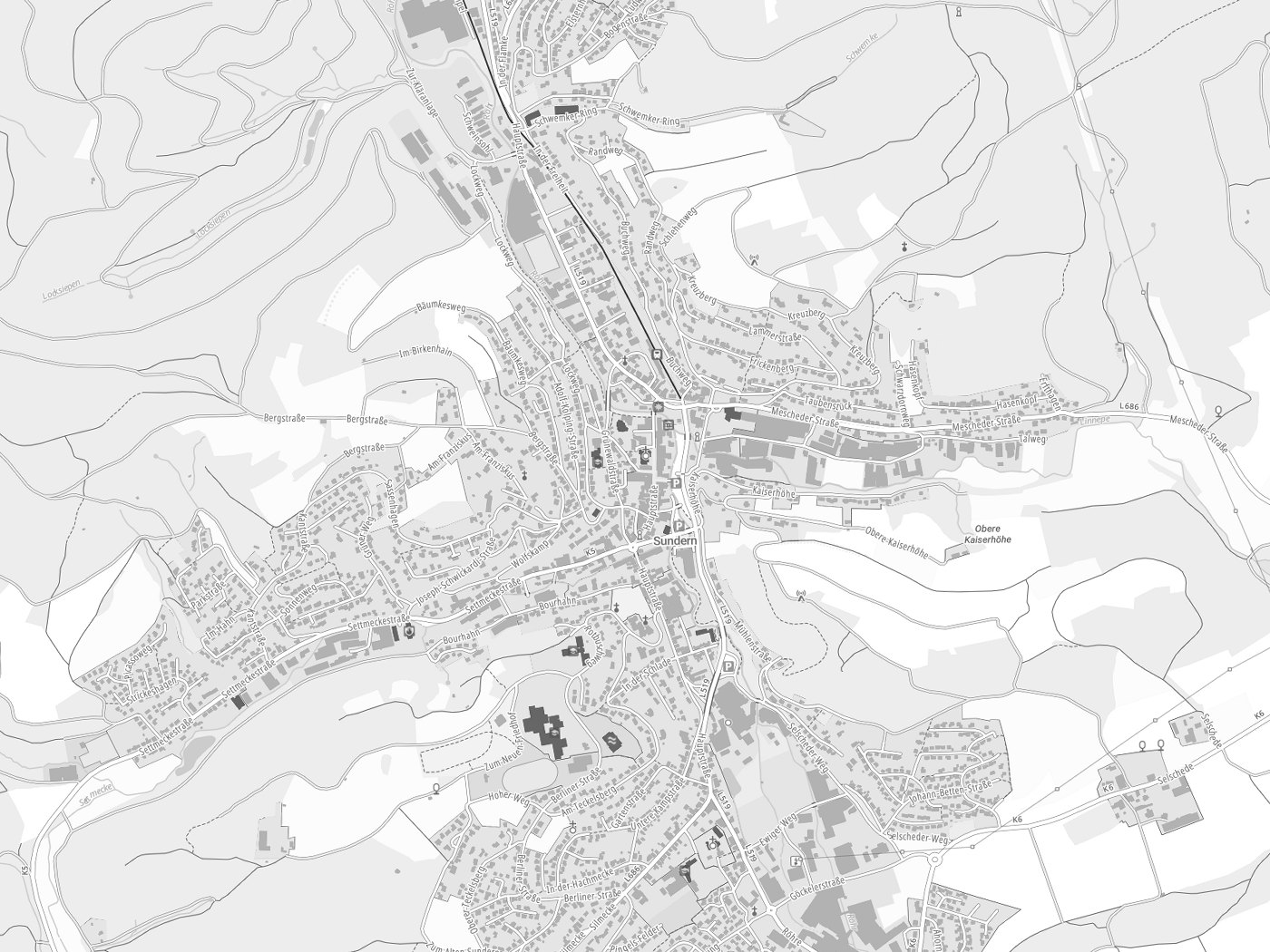 Kartenausschnitt Sundern mit Gewässern