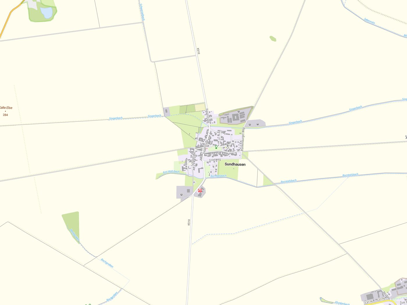 Kartenausschnitt Sundhausen mit Gewässern