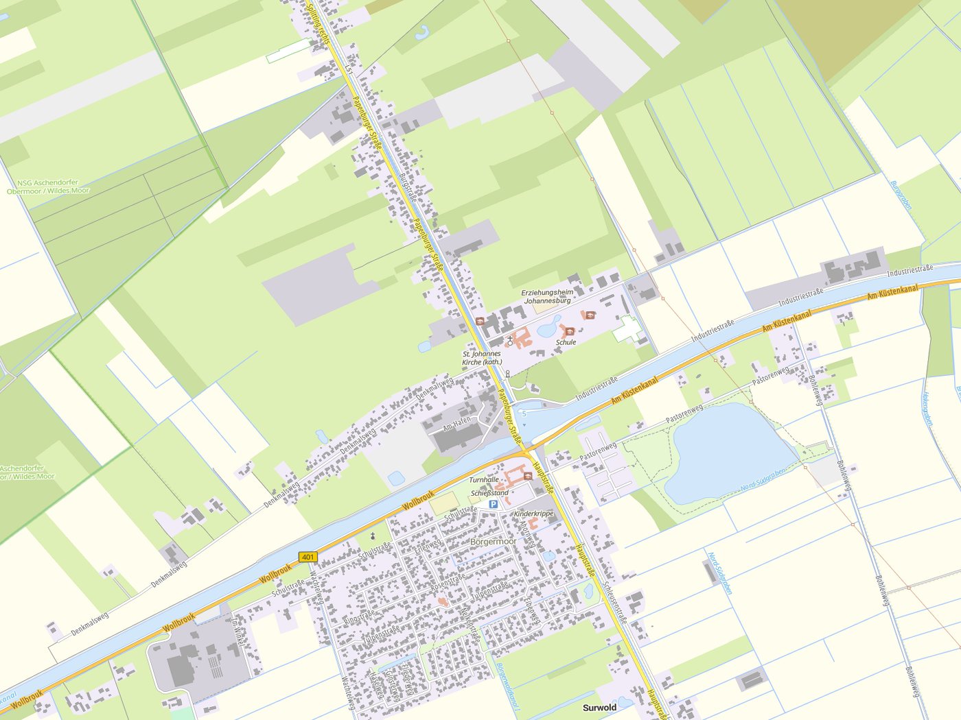 Kartenausschnitt Surwold mit Gewässern