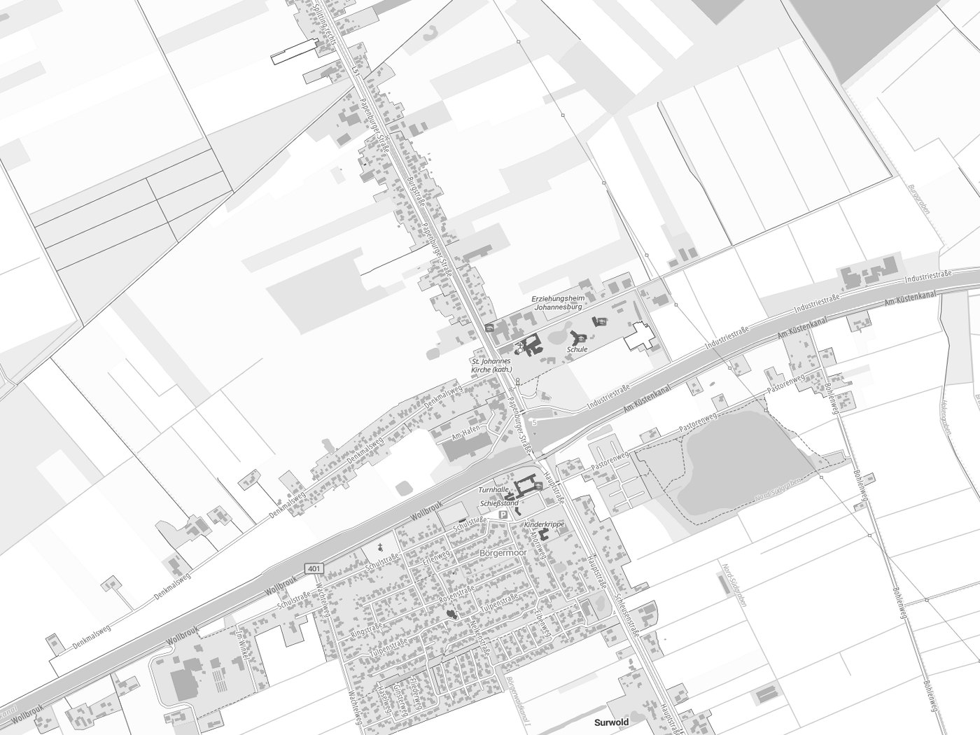 Kartenausschnitt Surwold mit Gewässern