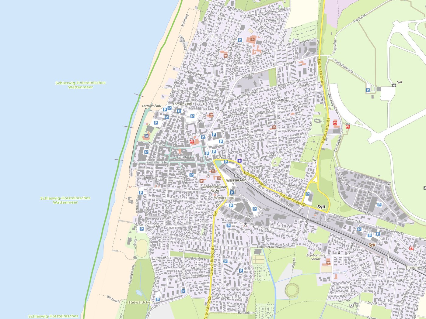 Kartenausschnitt Sylt mit Gewässern