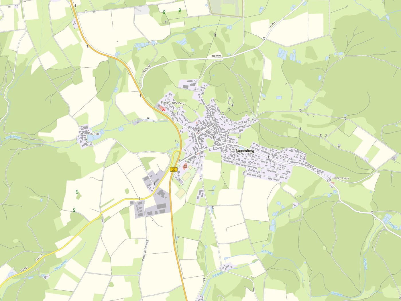 Kartenausschnitt Tännesberg mit Gewässern