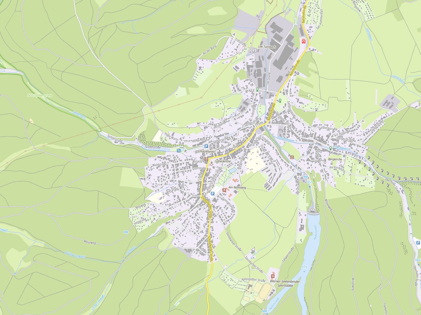 Kartenausschnitt Tambach-Dietharz/Thür. Wald mit Gewässern