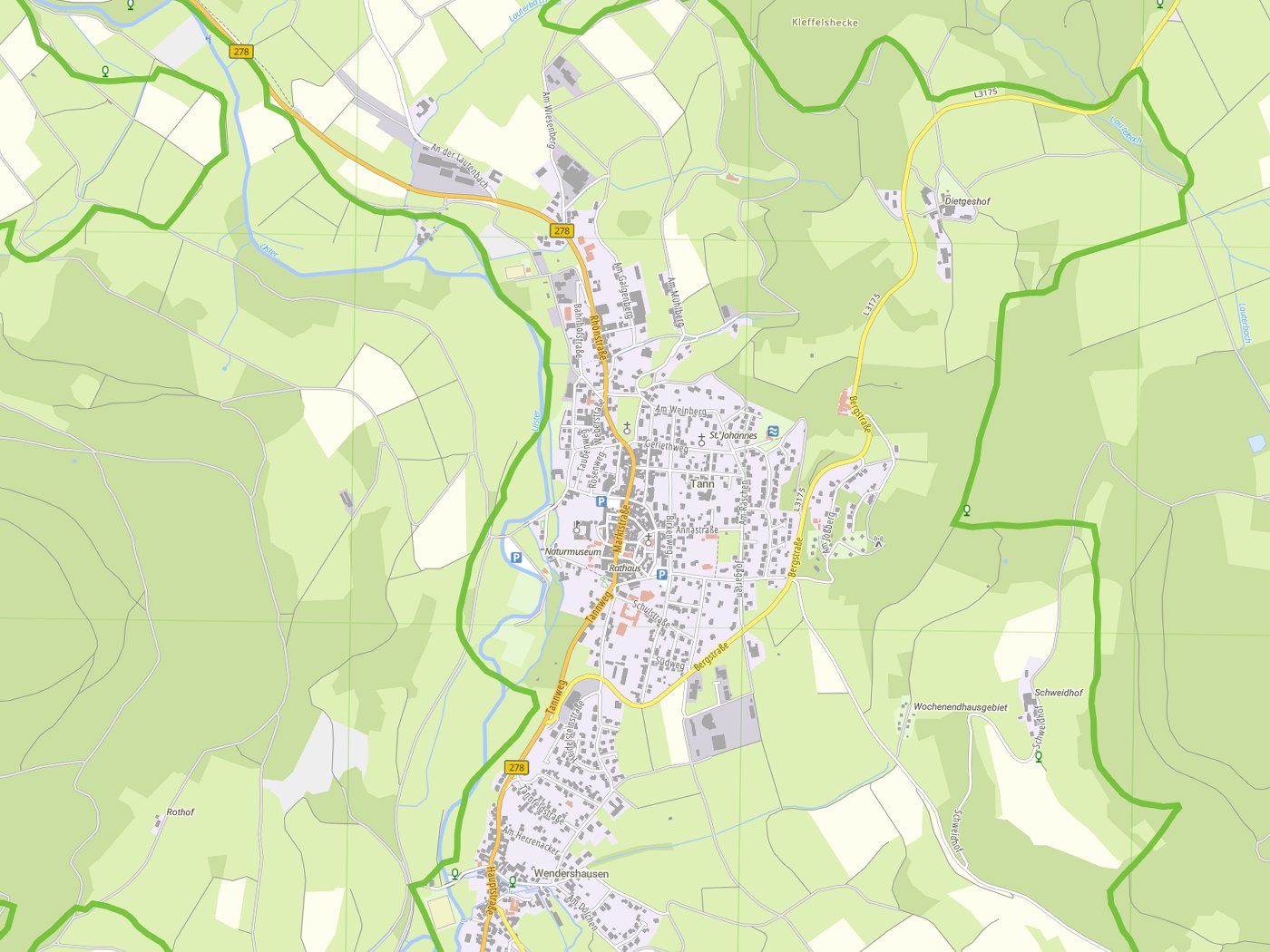 Kartenausschnitt Tann (Rhön) mit Gewässern