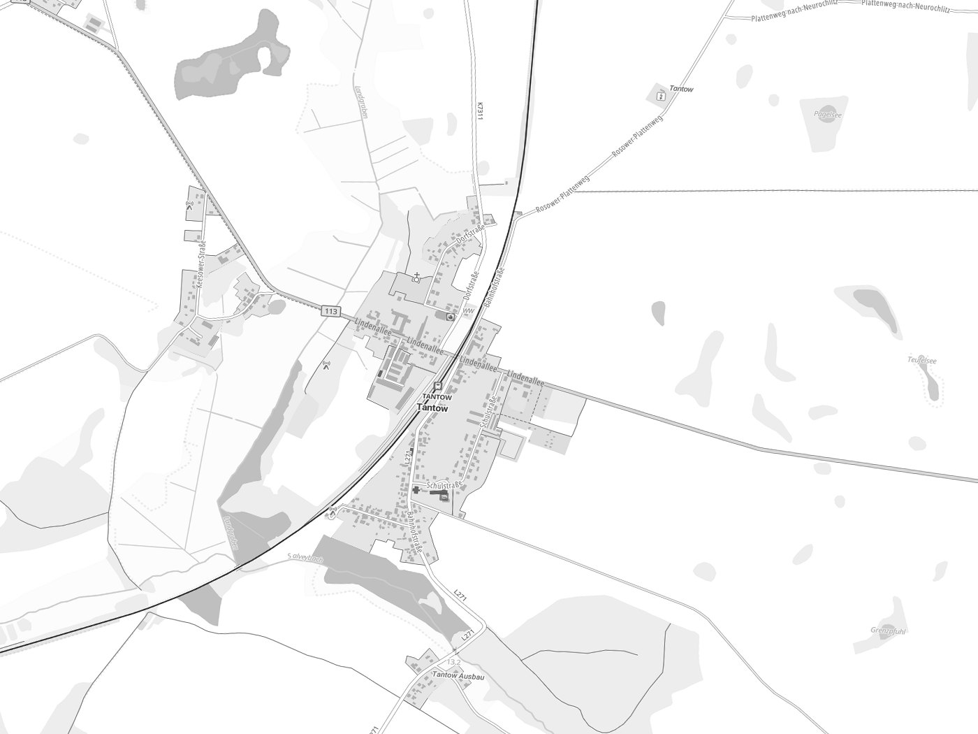 Kartenausschnitt Tantow mit Gewässern