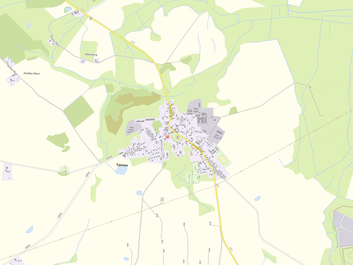 Kartenausschnitt Tarnow mit Gewässern