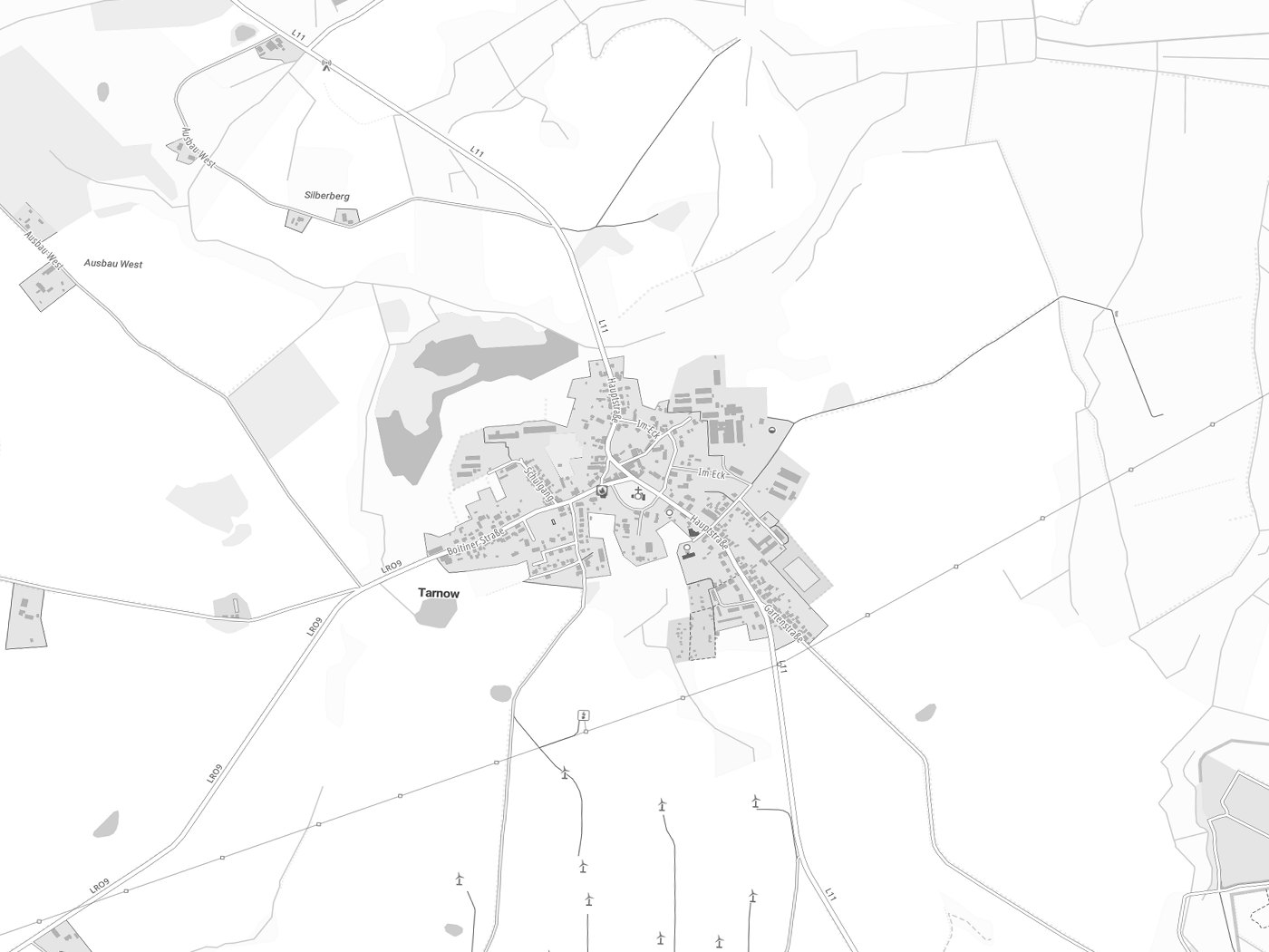 Kartenausschnitt Tarnow mit Gewässern