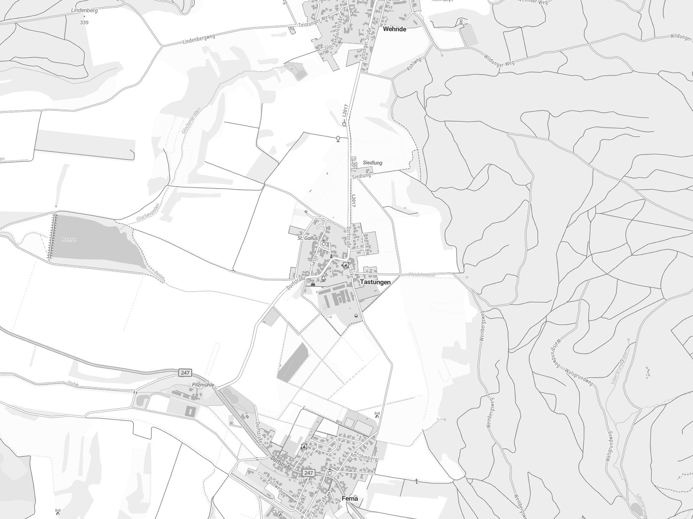 Kartenausschnitt Tastungen mit Gewässern