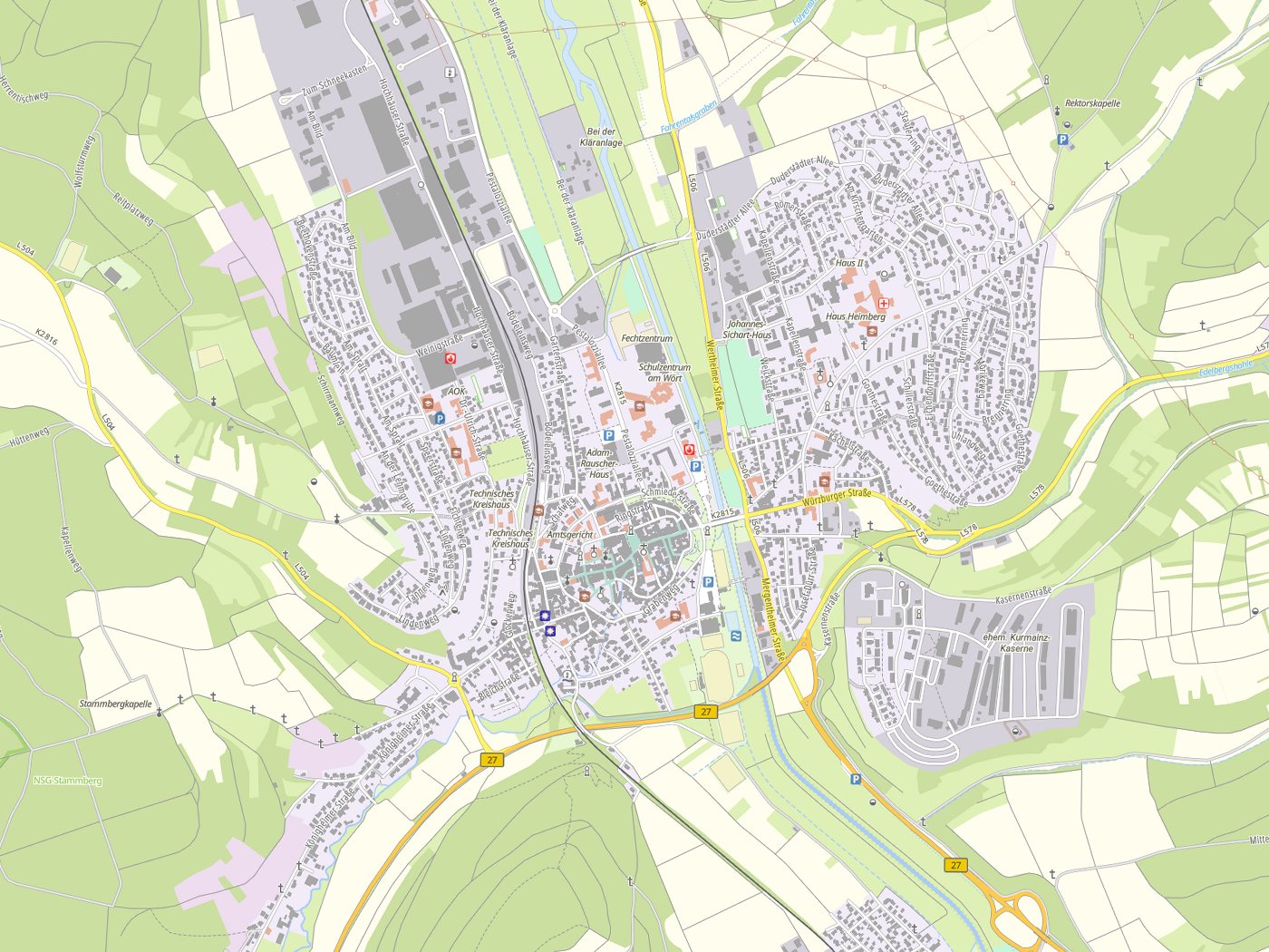 Kartenausschnitt Tauberbischofsheim mit Gewässern