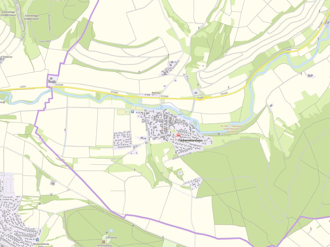 Kartenausschnitt Tauberrettersheim mit Gewässern