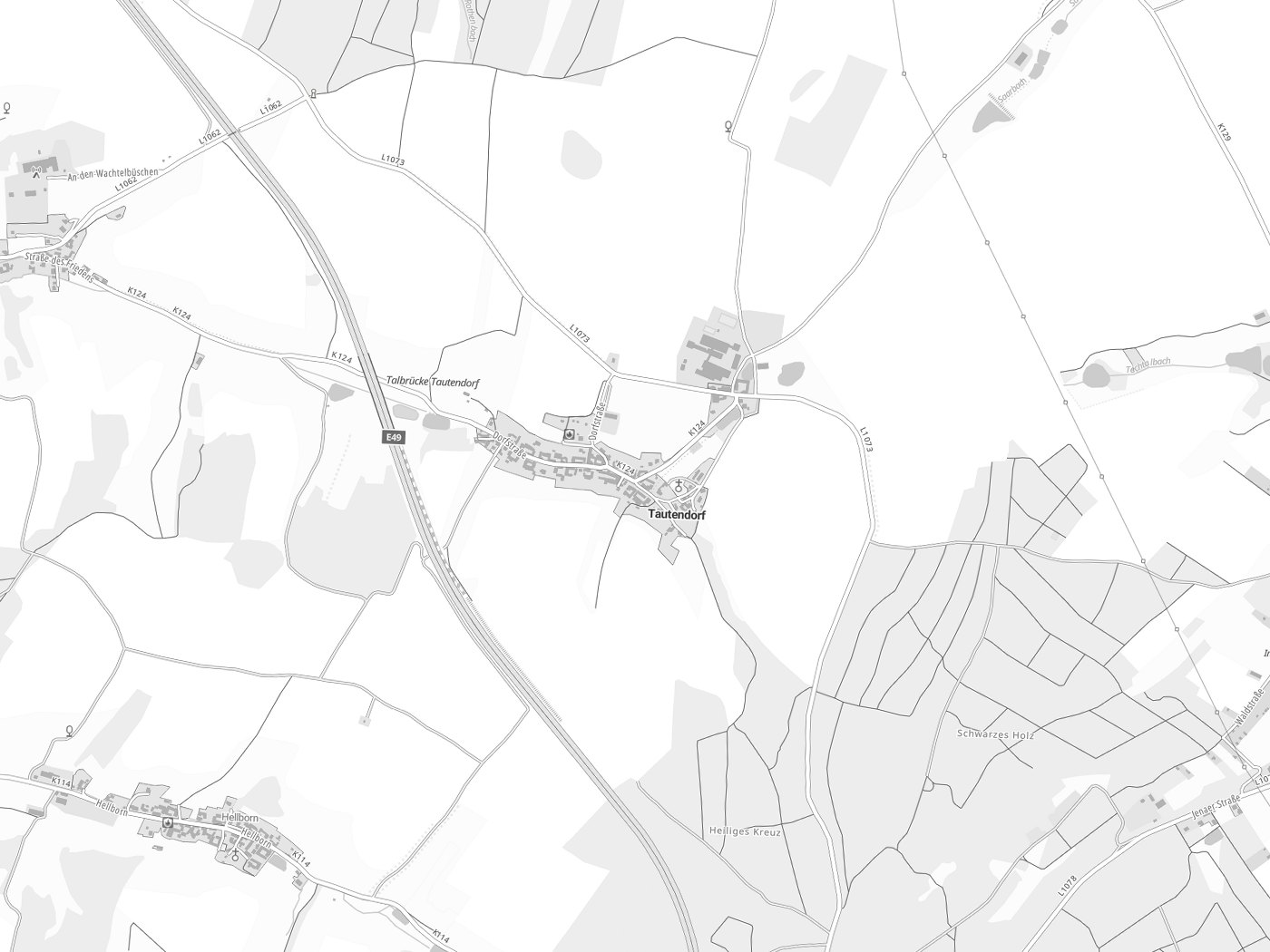 Kartenausschnitt Tautendorf mit Gewässern