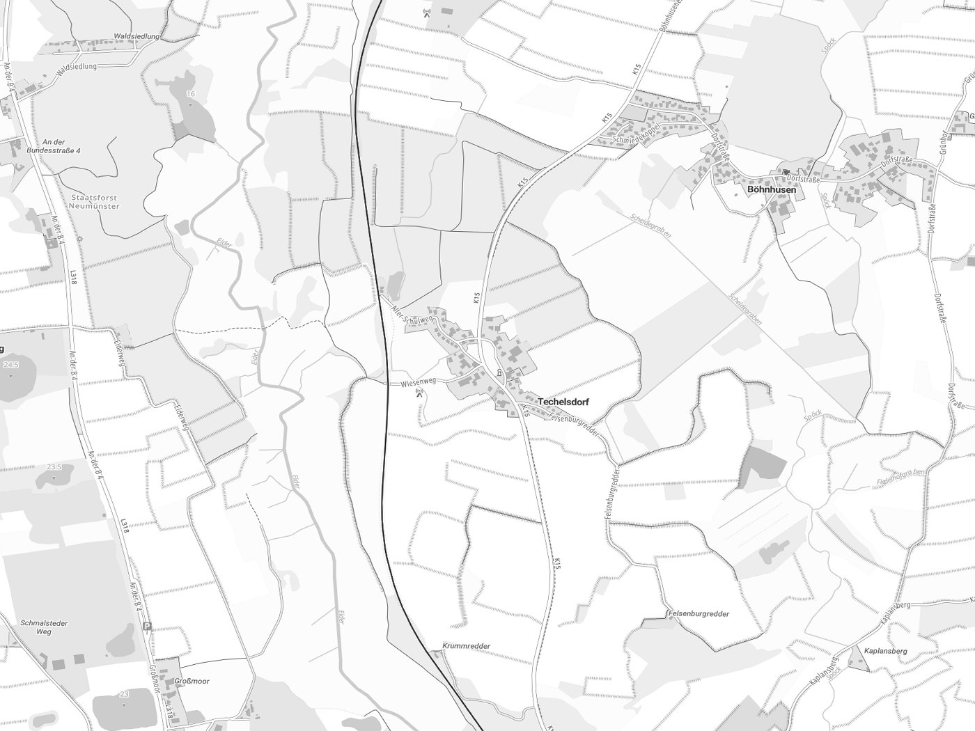 Kartenausschnitt Techelsdorf mit Gewässern