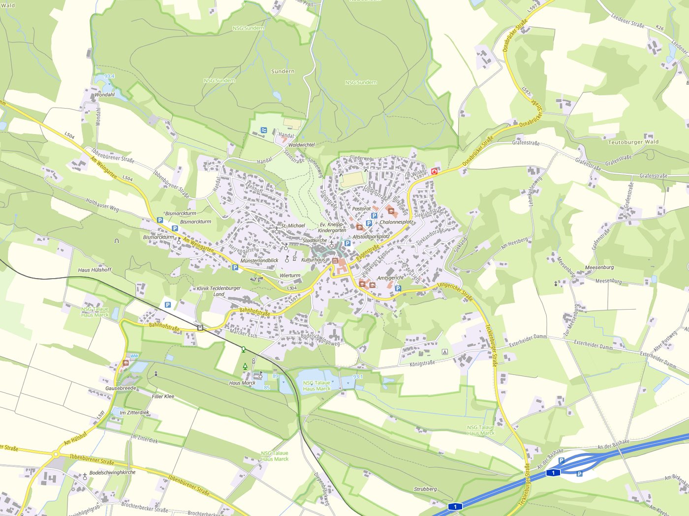 Kartenausschnitt Tecklenburg mit Gewässern
