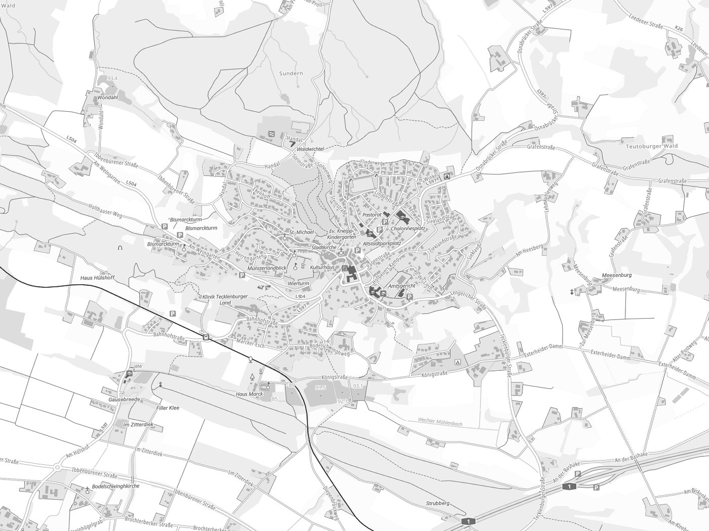 Kartenausschnitt Tecklenburg mit Gewässern