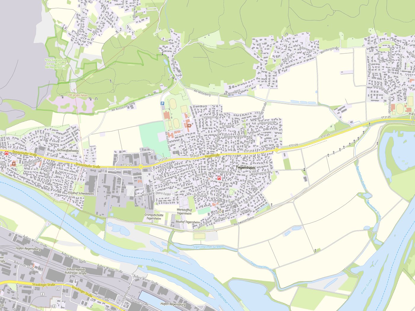 Kartenausschnitt Tegernheim mit Gewässern