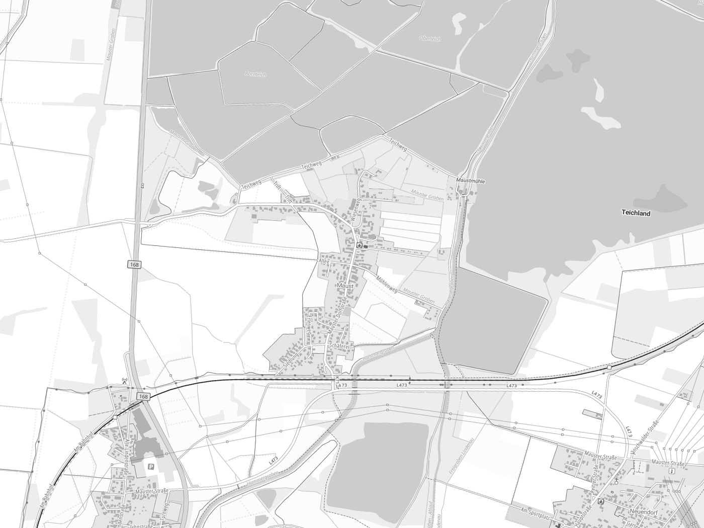 Kartenausschnitt Teichland/Gatojce mit Gewässern