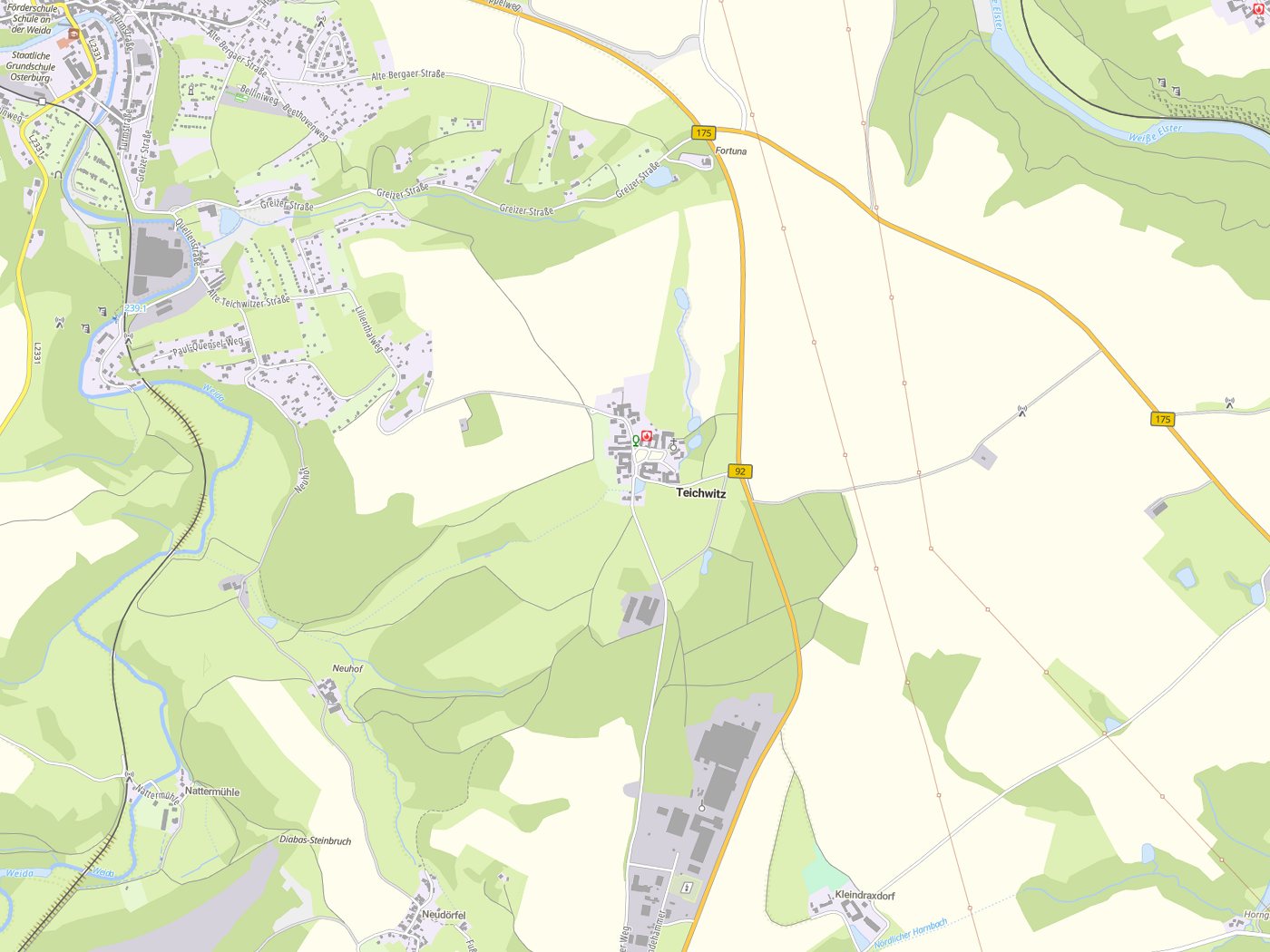 Kartenausschnitt Teichwitz mit Gewässern