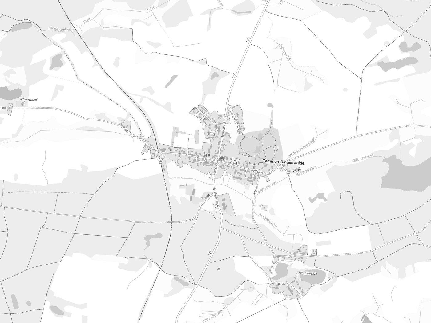 Kartenausschnitt Temmen-Ringenwalde mit Gewässern