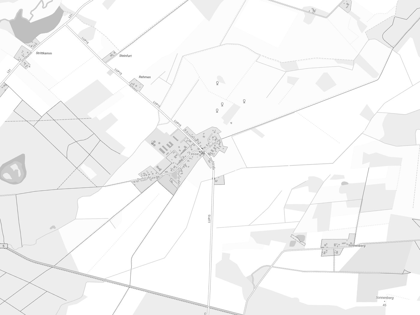 Kartenausschnitt Tessin b. Boizenburg mit Gewässern