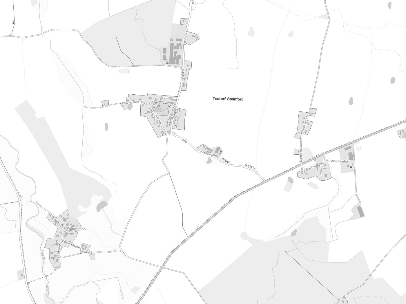 Kartenausschnitt Testorf-Steinfort mit Gewässern