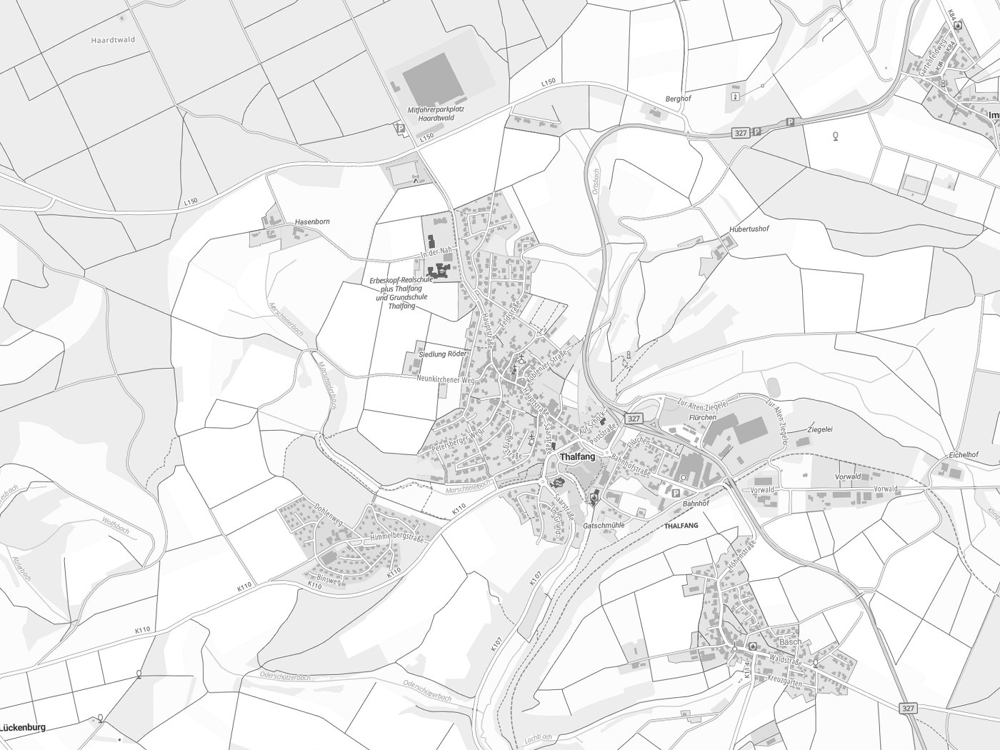 Kartenausschnitt Thalfang mit Gewässern