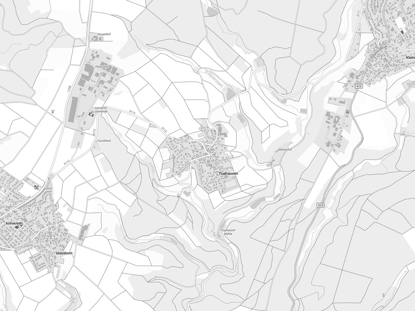 Kartenausschnitt Thalhausen mit Gewässern