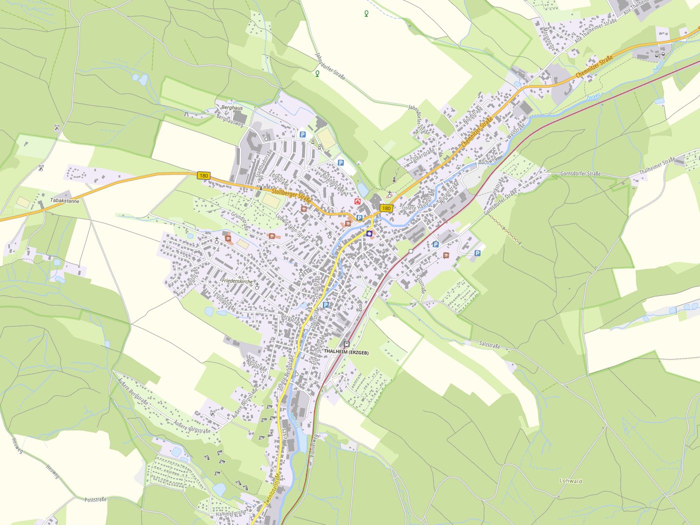 Kartenausschnitt Thalheim/Erzgeb. mit Gewässern