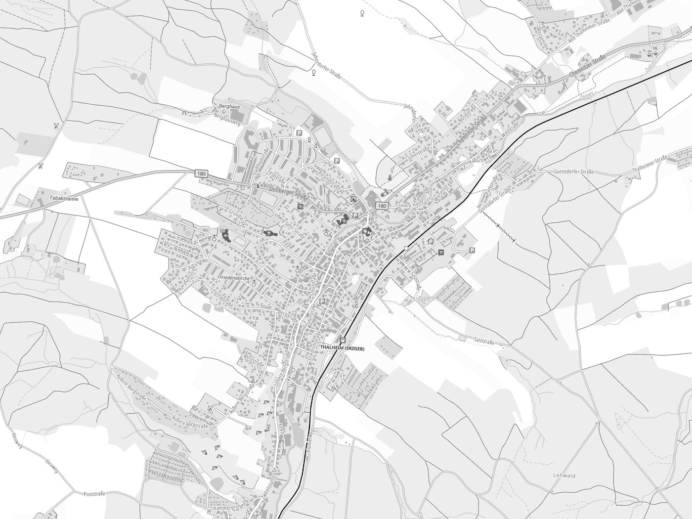 Kartenausschnitt Thalheim/Erzgeb. mit Gewässern