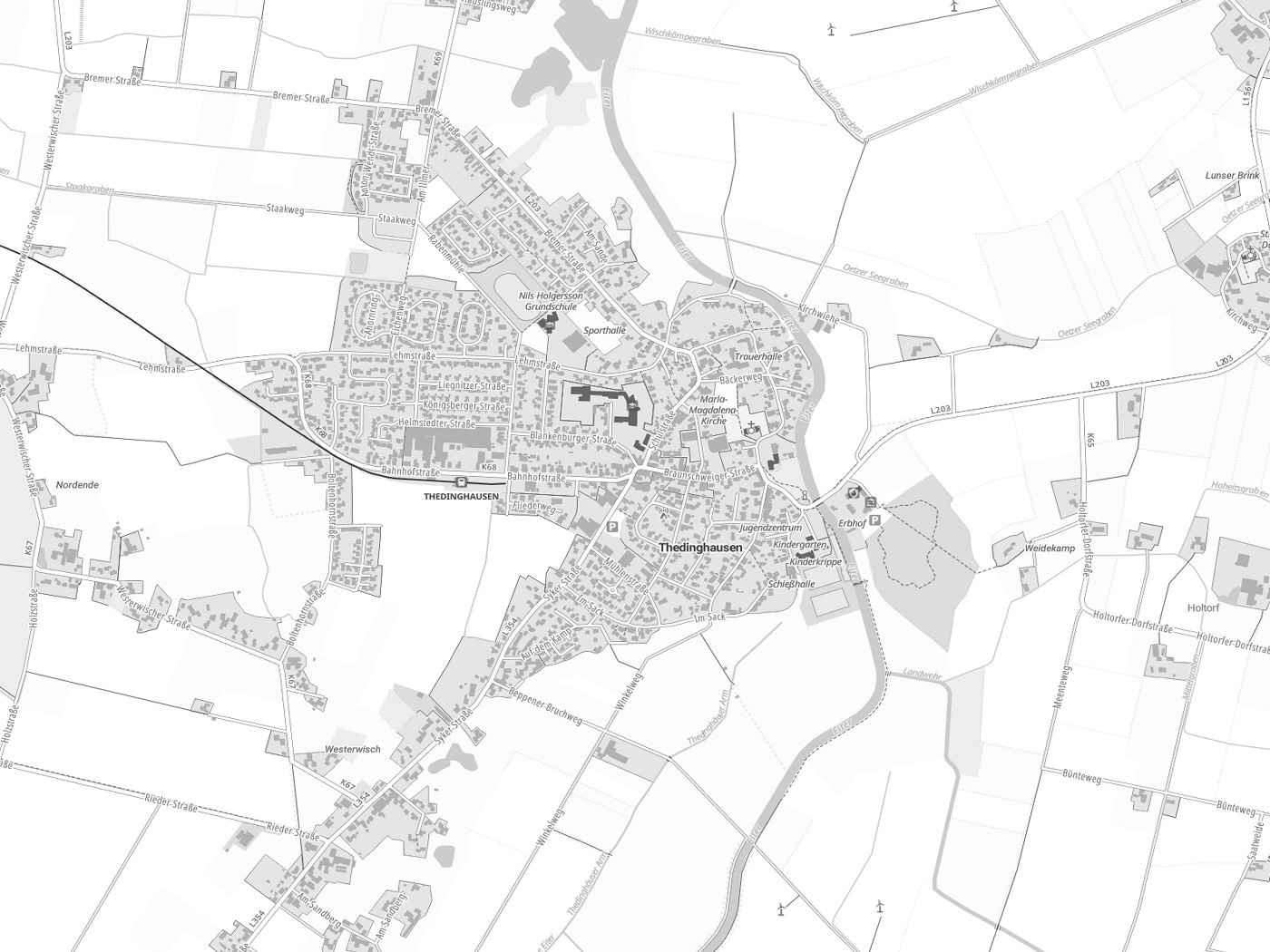 Kartenausschnitt Thedinghausen mit Gewässern